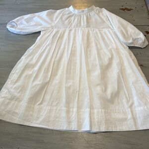 Everlane White Shirred Mini Dress Sz XXS Yoke Prairie Babydoll Pocket 1/2 Sleeve